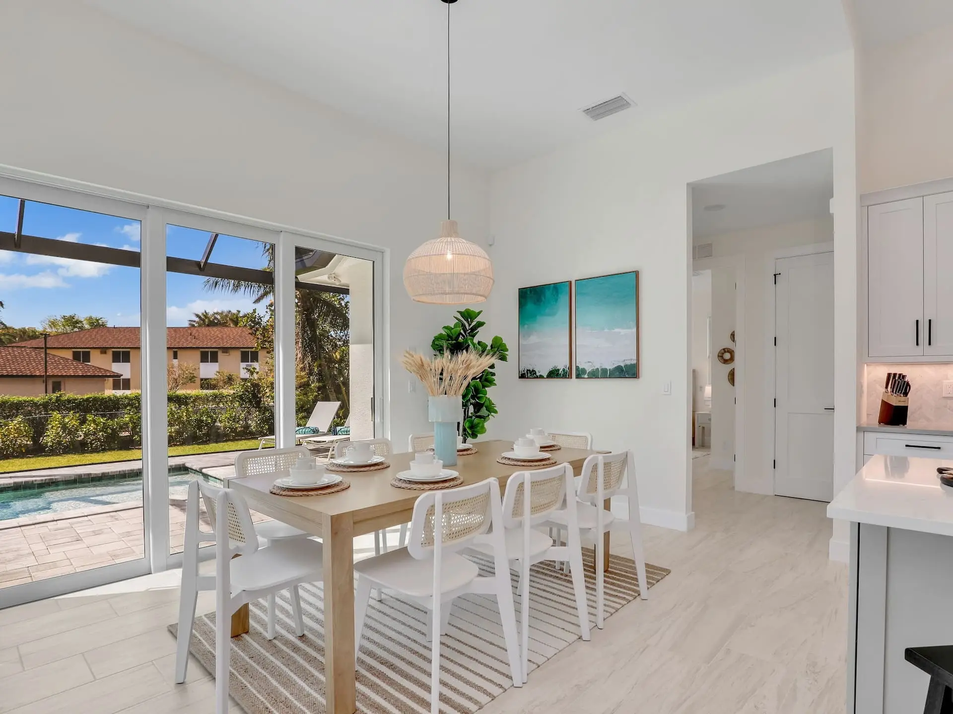Dining area beside the sliding doors