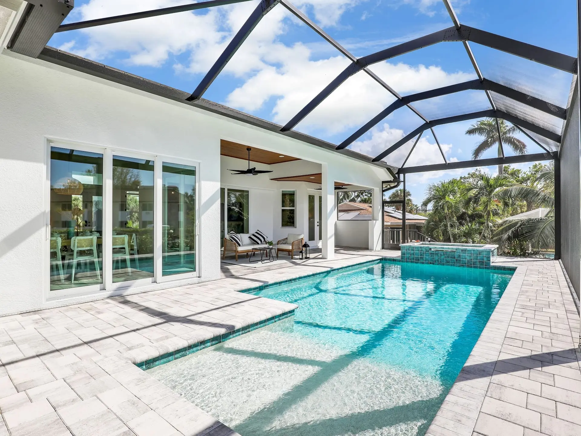 Pool and terrace under the screened lanai